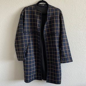 Navy Coat with Tan Windowpane Check